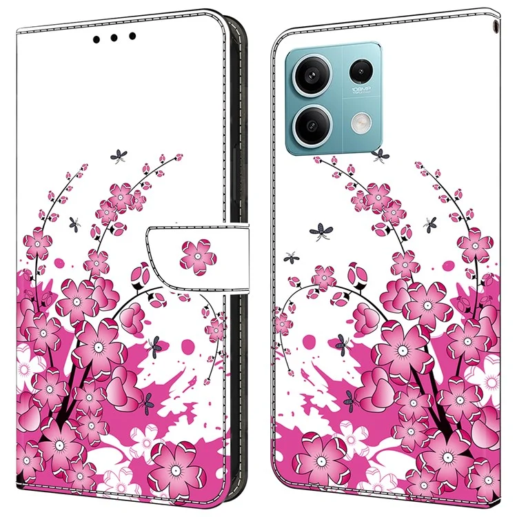 For Xiaomi Redmi Note 13 5G Case Pattern Design PU Leather Shockproof Flip Cover -  Flower Vine