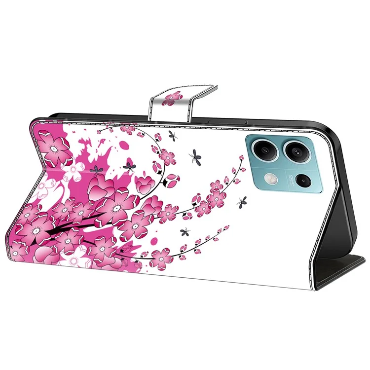 For Xiaomi Redmi Note 13 5G Case Pattern Design PU Leather Shockproof Flip Cover -  Flower Vine