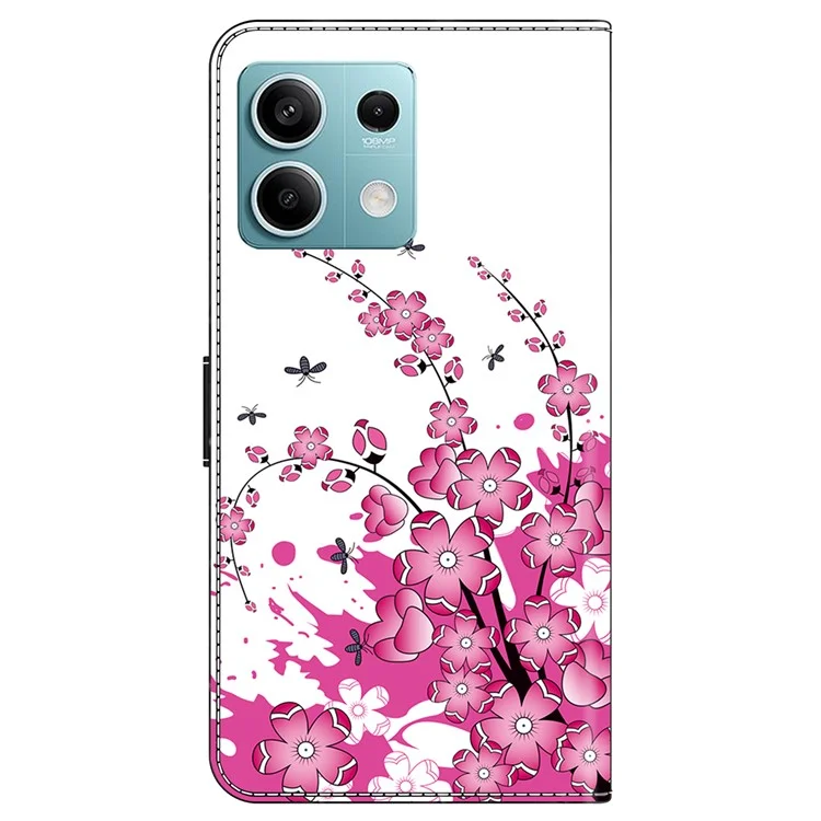 For Xiaomi Redmi Note 13 5G Case Pattern Design PU Leather Shockproof Flip Cover -  Flower Vine