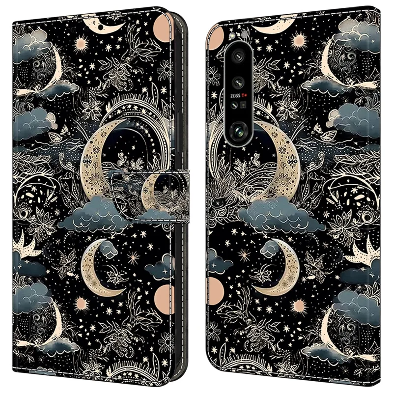 For Sony Xperia 1 IV 5G Cell Phone Case Pattern Design PU Leather Flip Stand Cover - Moon