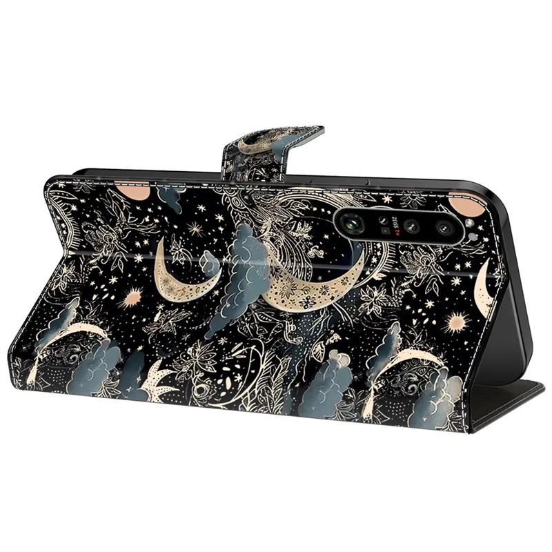 For Sony Xperia 1 IV 5G Cell Phone Case Pattern Design PU Leather Flip Stand Cover - Moon
