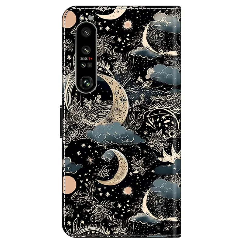 For Sony Xperia 1 IV 5G Cell Phone Case Pattern Design PU Leather Flip Stand Cover - Moon