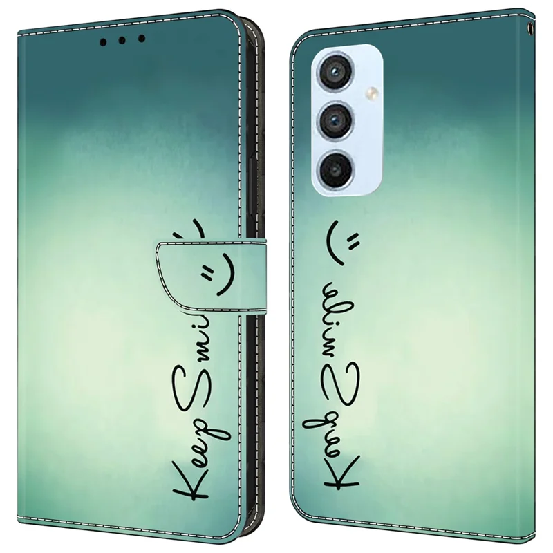 Para Samsung Galaxy A54 5G Caso PU Leather Stand Magnetic Clasp Pattern Printing Phone Cover - Keep Smile