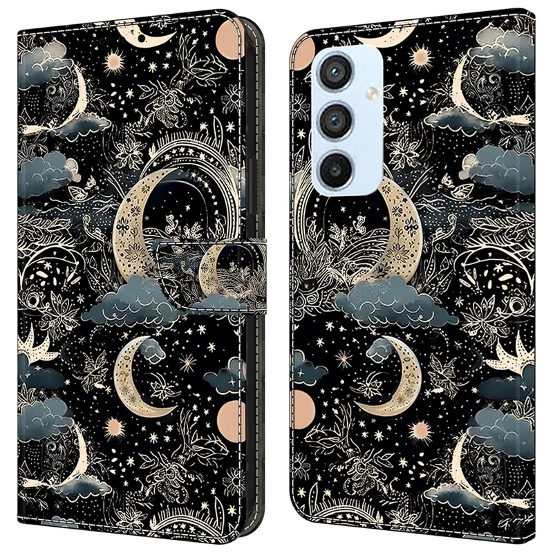 For Samsung Galaxy A54 5G Case PU Leather Stand Magnetic Clasp Pattern Printing Phone Cover - Moon