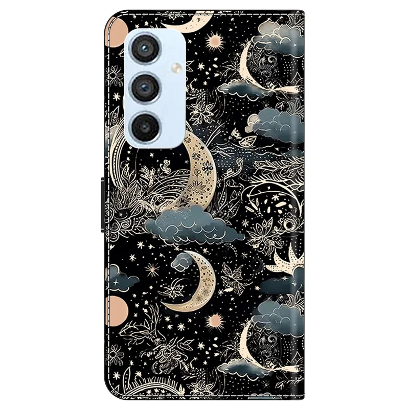 For Samsung Galaxy A54 5G Case PU Leather Stand Magnetic Clasp Pattern Printing Phone Cover - Moon