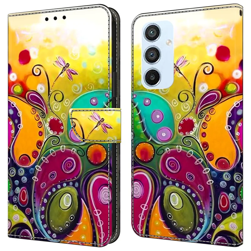 For Samsung Galaxy A54 5G Case PU Leather Stand Magnetic Clasp Pattern Printing Phone Cover - Colorful Flower Vine