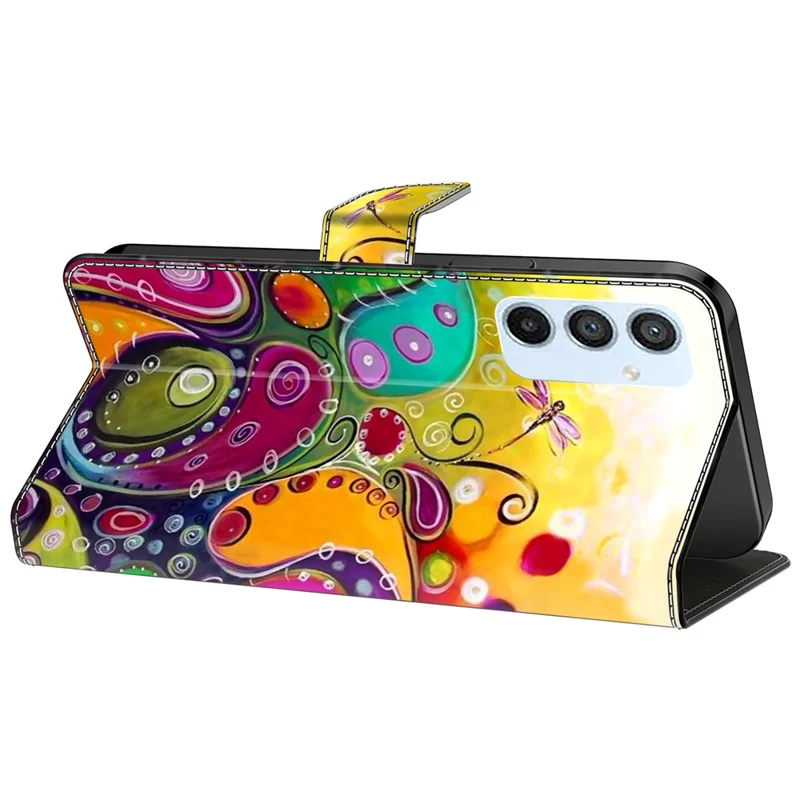 For Samsung Galaxy A54 5G Case PU Leather Stand Magnetic Clasp Pattern Printing Phone Cover - Colorful Flower Vine