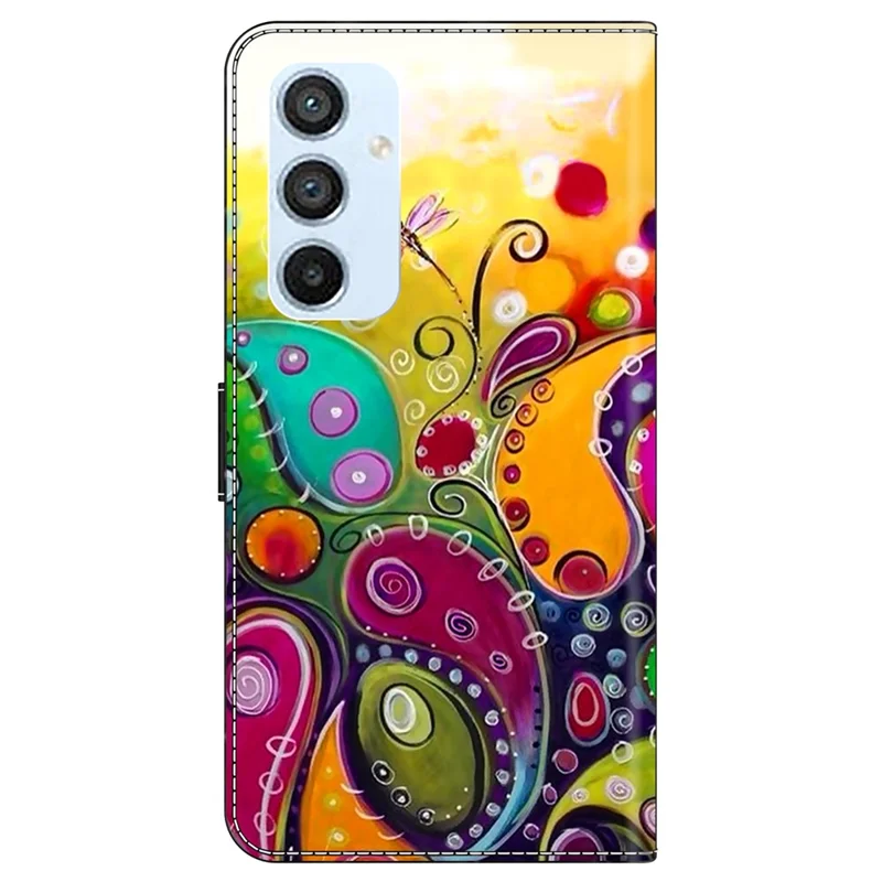 For Samsung Galaxy A54 5G Case PU Leather Stand Magnetic Clasp Pattern Printing Phone Cover - Colorful Flower Vine