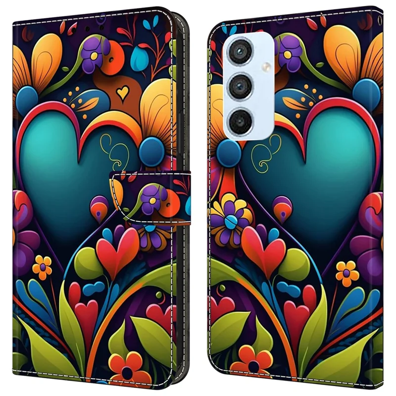 For Samsung Galaxy A54 5G Case PU Leather Stand Magnetic Clasp Pattern Printing Phone Cover - Paint Flower