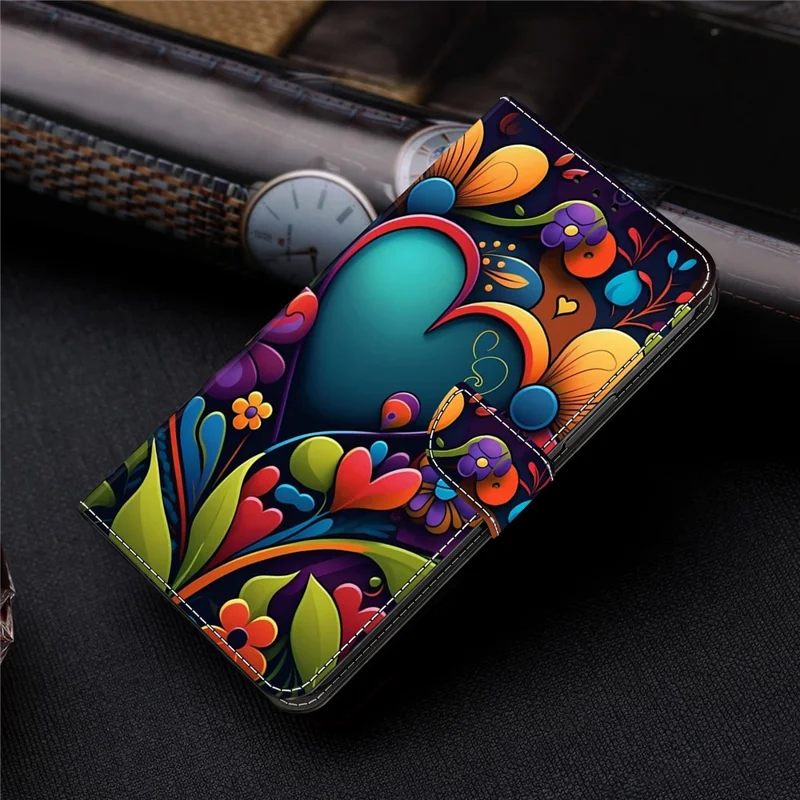 For Samsung Galaxy A54 5G Case PU Leather Stand Magnetic Clasp Pattern Printing Phone Cover - Paint Flower