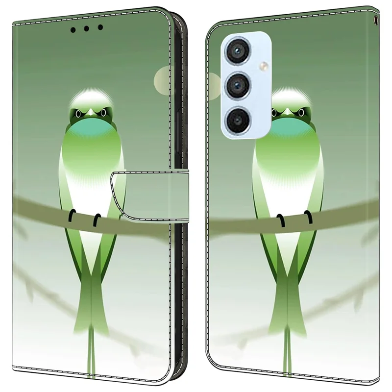 For Samsung Galaxy A54 5G Case PU Leather Stand Magnetic Clasp Pattern Printing Phone Cover - Green Bird