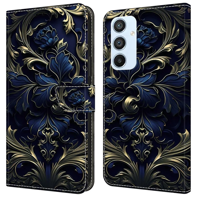 For Samsung Galaxy A54 5G Case PU Leather Stand Magnetic Clasp Pattern Printing Phone Cover - Blue Flower