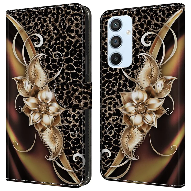 For Samsung Galaxy A54 5G Case PU Leather Stand Magnetic Clasp Pattern Printing Phone Cover - Metal Flower