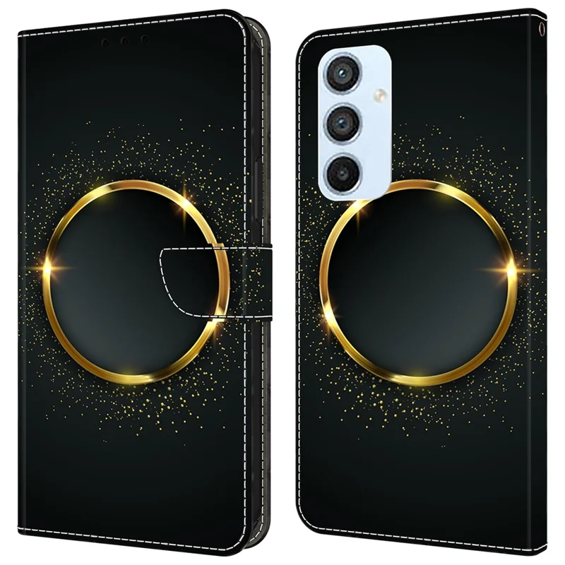 For Samsung Galaxy A54 5G Case PU Leather Stand Magnetic Clasp Pattern Printing Phone Cover - Gold Ring