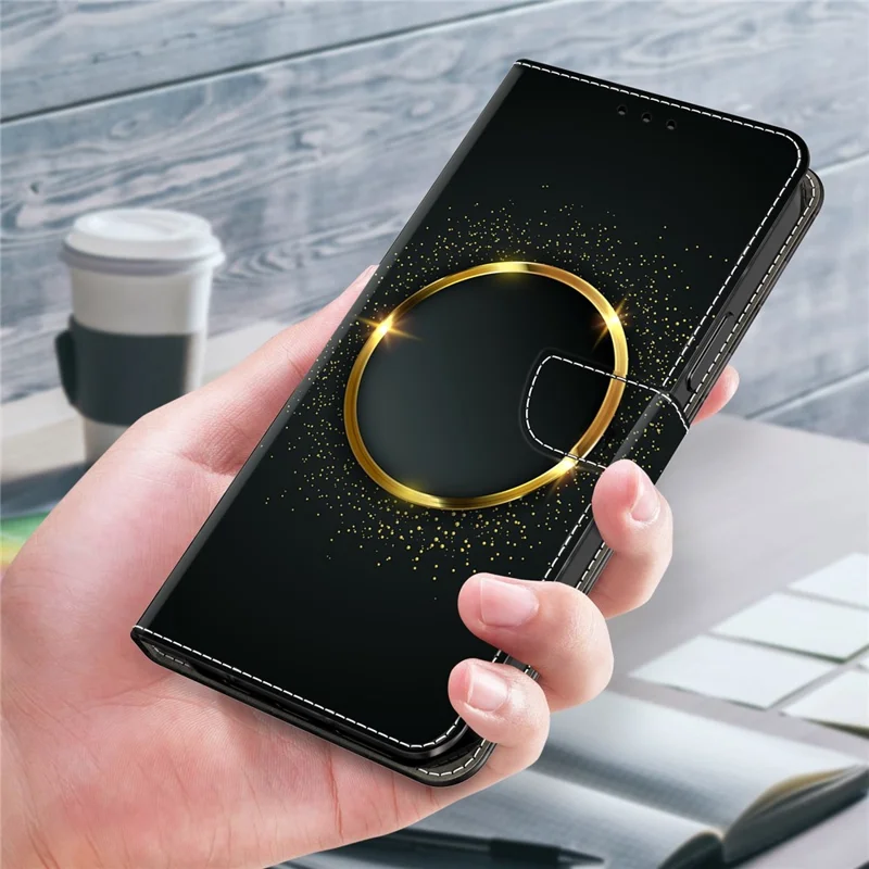 For Samsung Galaxy A54 5G Case PU Leather Stand Magnetic Clasp Pattern Printing Phone Cover - Gold Ring