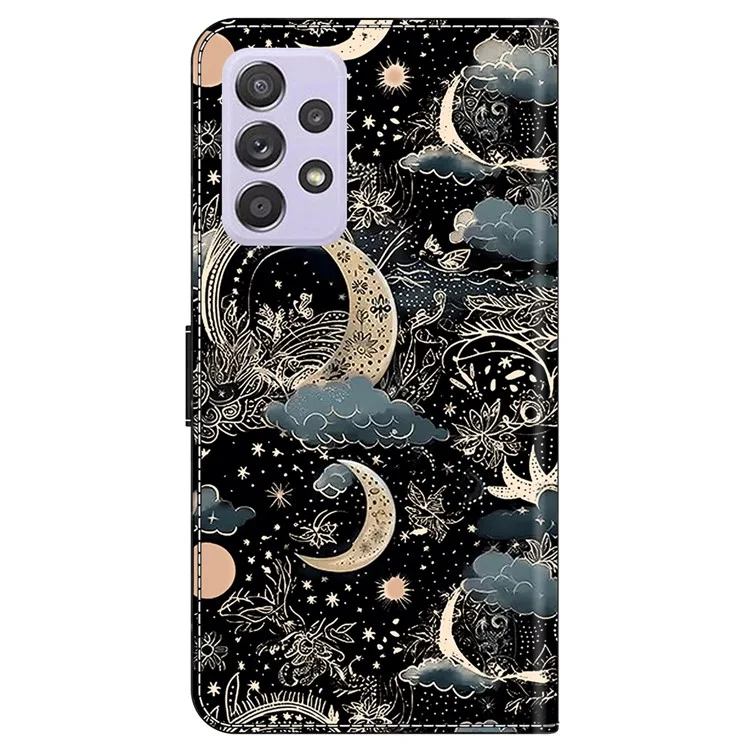Pour Samsung Galaxy A52 4G / 5G / A52s 5G Housse Motif Impression Folio Flip Cuir Téléphone Couverture - Lune