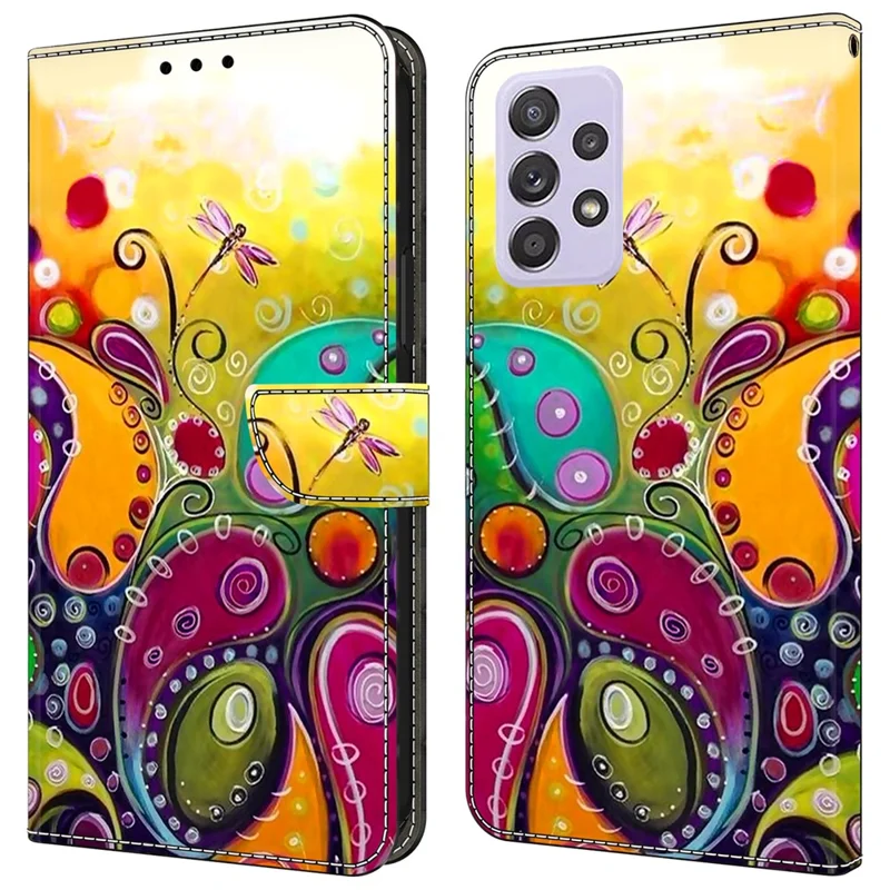 For Samsung Galaxy A52 4G / 5G / A52s 5G Case Pattern Printing Flip Folio Leather Phone Cover - Colorful Flower Vine