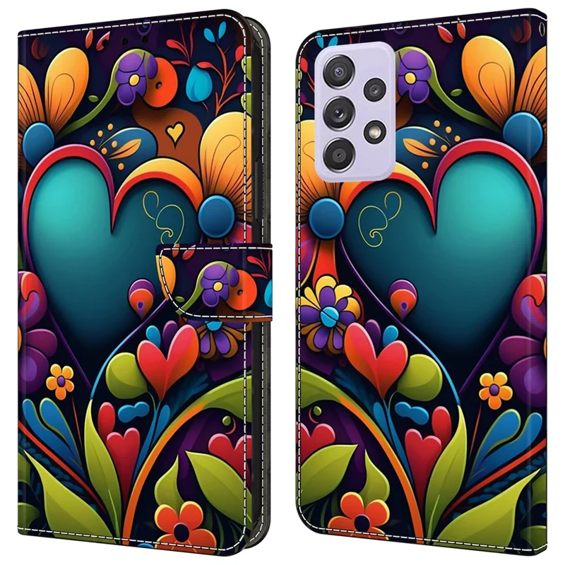 For Samsung Galaxy A52 4G / 5G / A52s 5G Case Pattern Printing Flip Folio Leather Phone Cover - Paint Flower