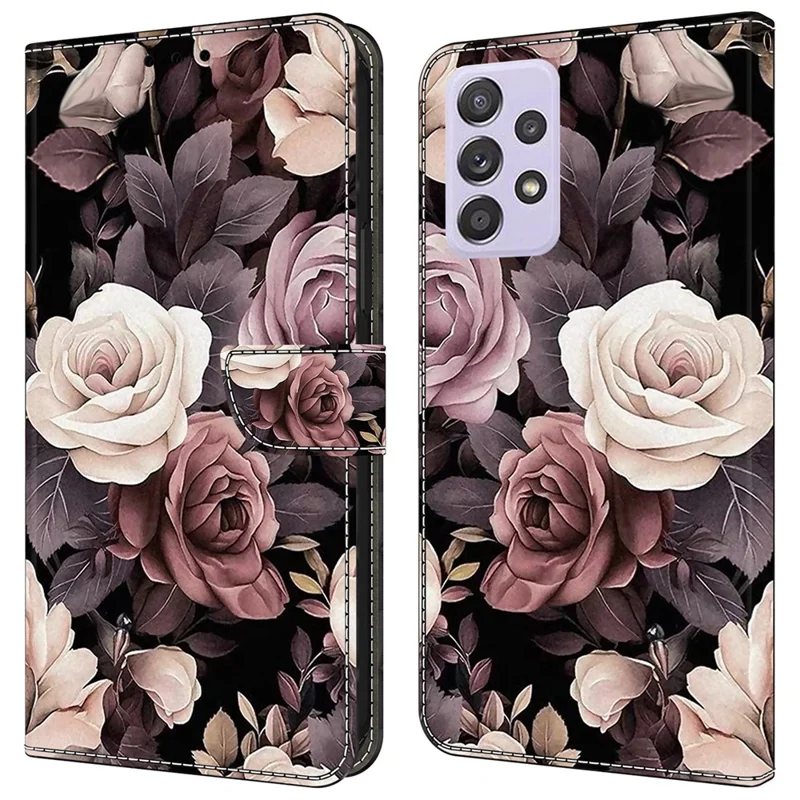 For Samsung Galaxy A52 4G / 5G / A52s 5G Case Pattern Printing Flip Folio Leather Phone Cover - Rose
