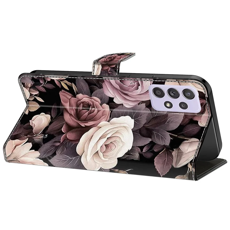 For Samsung Galaxy A52 4G / 5G / A52s 5G Case Pattern Printing Flip Folio Leather Phone Cover - Rose