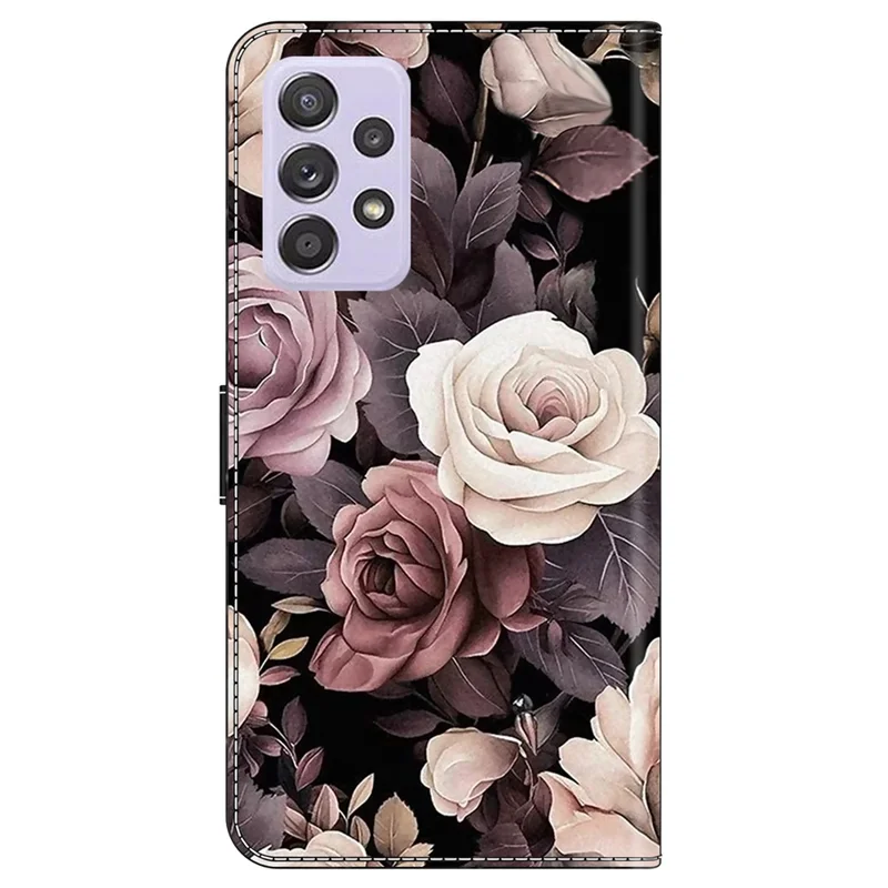 For Samsung Galaxy A52 4G / 5G / A52s 5G Case Pattern Printing Flip Folio Leather Phone Cover - Rose