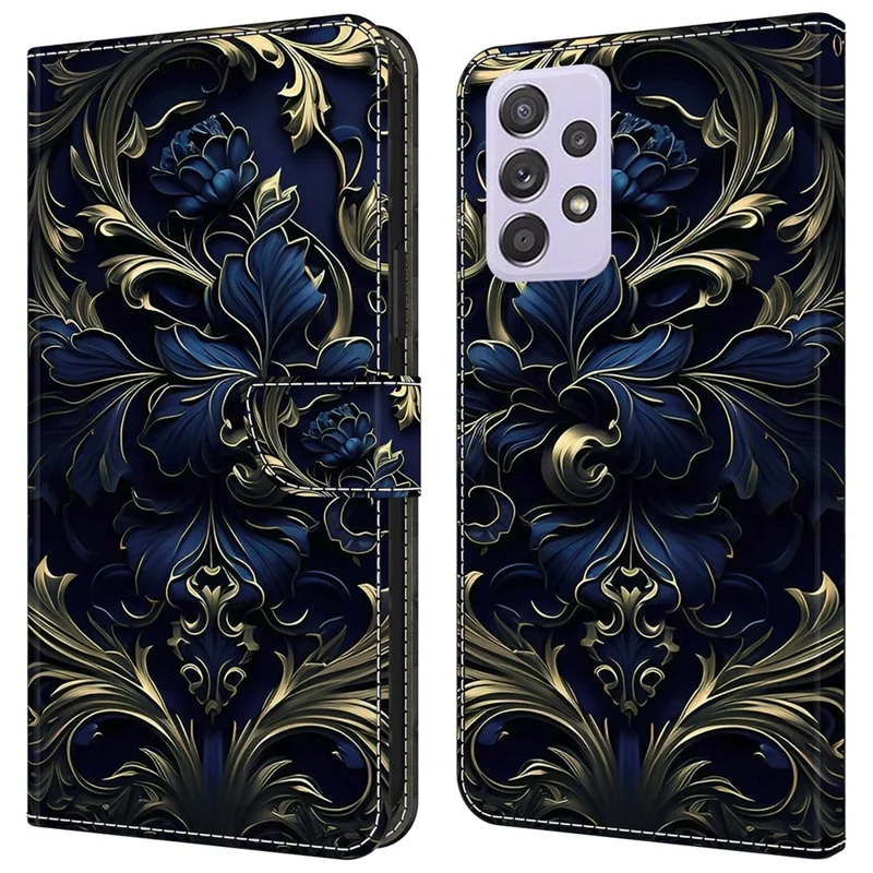 Pour Samsung Galaxy A52 4G / 5G / A52s 5G Case Pattern Printing Flip Folio Leather Phone Cover - Blue Flower