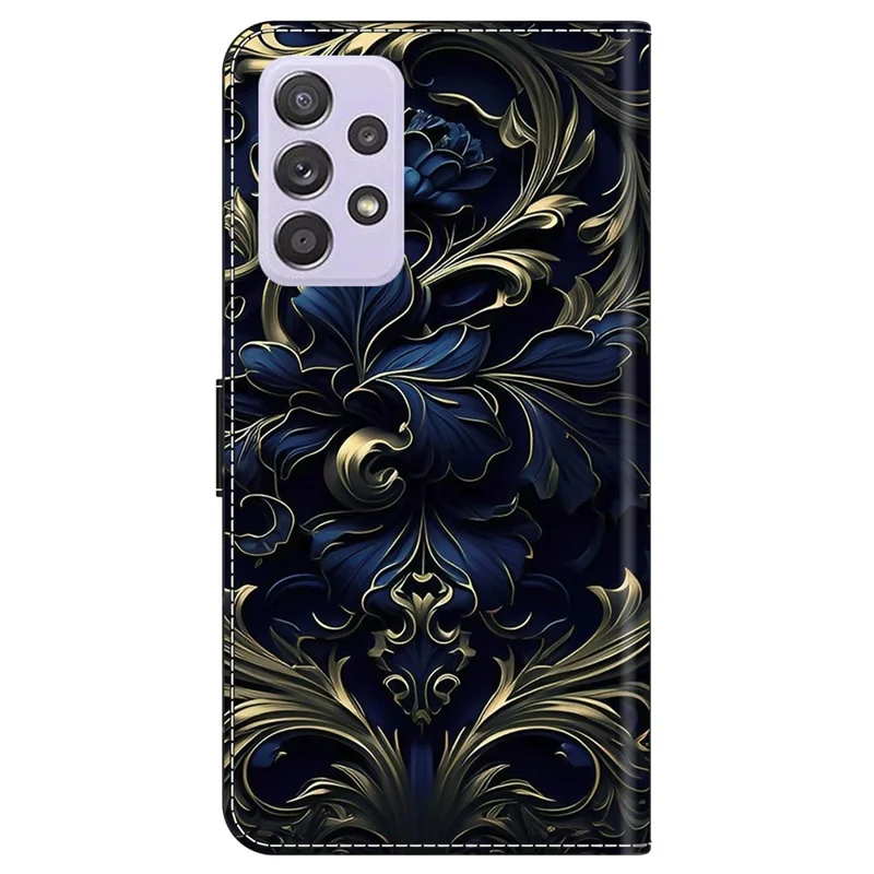 Pour Samsung Galaxy A52 4G / 5G / A52s 5G Case Pattern Printing Flip Folio Leather Phone Cover - Blue Flower