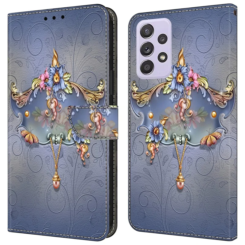 For Samsung Galaxy A52 4G / 5G / A52s 5G Case Pattern Printing Flip Folio Leather Phone Cover - Carving Flower