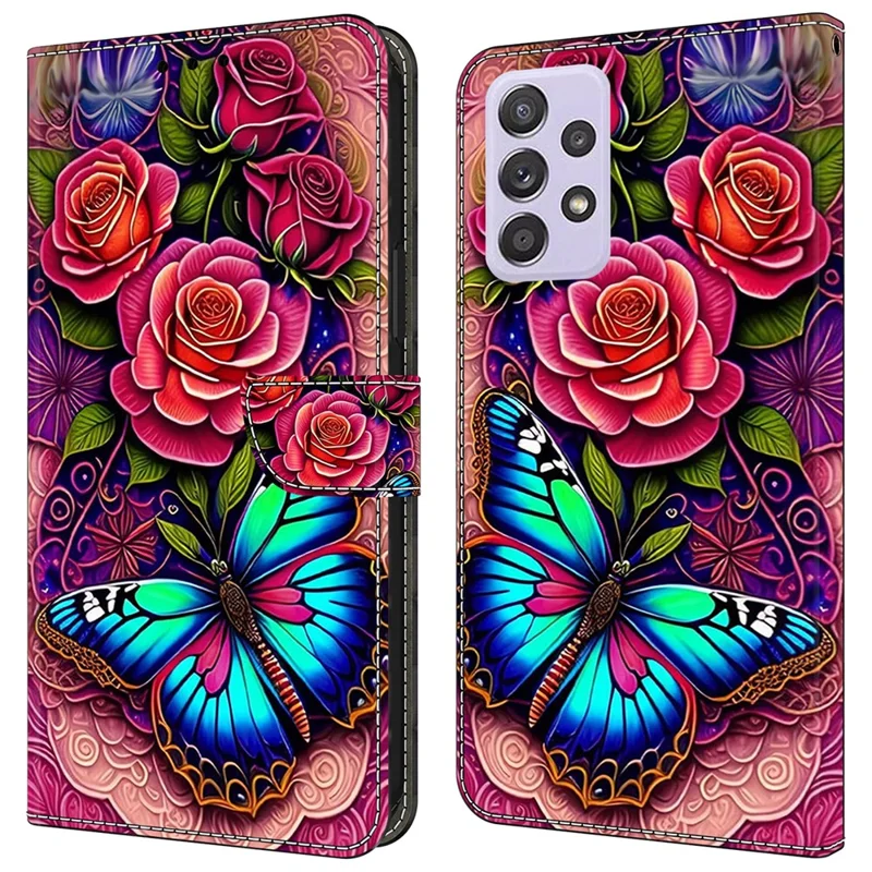 For Samsung Galaxy A52 4G / 5G / A52s 5G Case Pattern Printing Flip Folio Leather Phone Cover - Colorful Butterfly