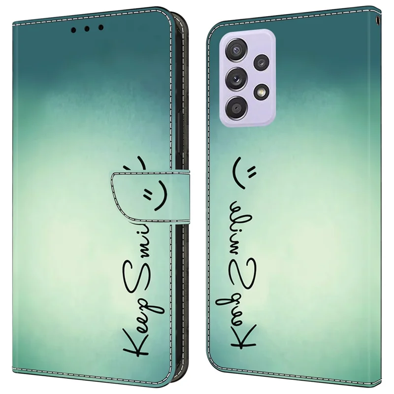 For Samsung Galaxy A52 4G / 5G / A52s 5G Case Pattern Printing Flip Folio Leather Phone Cover - Keep Smile
