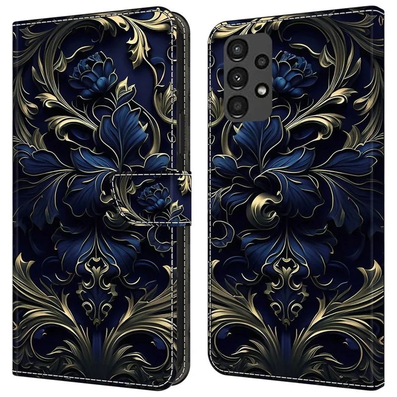 For Samsung Galaxy A13 5G / A13 4G Wallet Case Pattern Print Leather Phone Cover Mobile Accessories   - Blue Flower