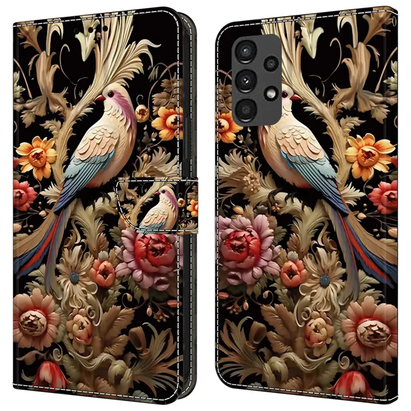 Pour Samsung Galaxy A13 5G / A13 4G Etui Portefeuille Impression de Motifs Cuir Téléphone Couverture Accessoires Mobiles en Gros - Fleur Vintage et Oiseau