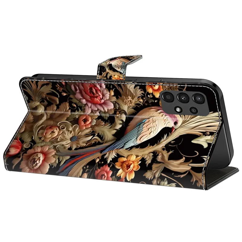 Pour Samsung Galaxy A13 5G / A13 4G Etui Portefeuille Impression de Motifs Cuir Téléphone Couverture Accessoires Mobiles en Gros - Fleur Vintage et Oiseau