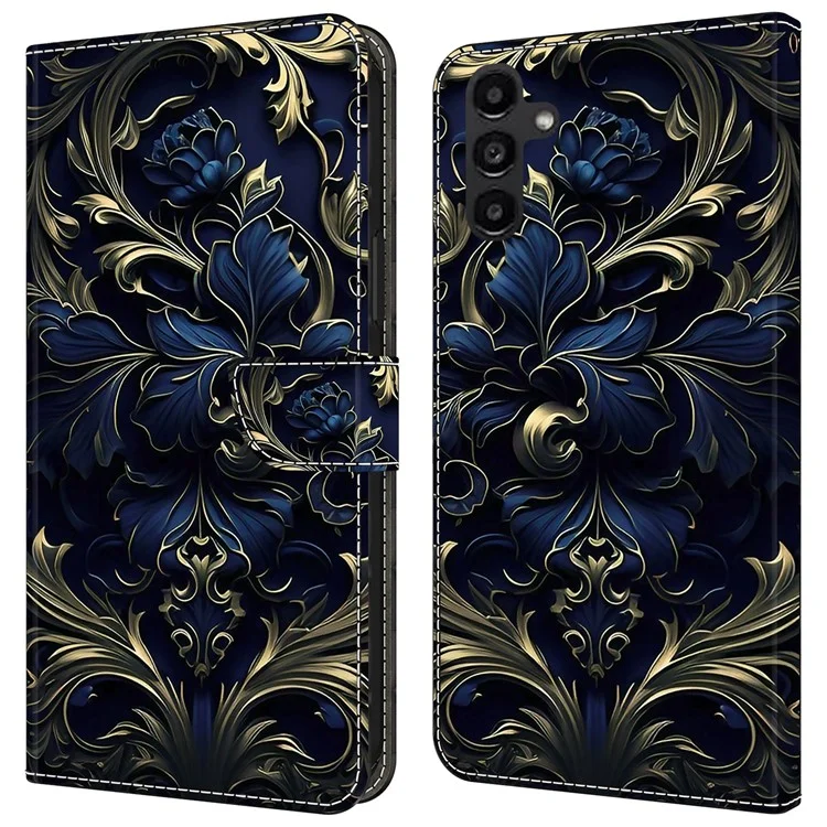 For Samsung Galaxy A14 5G / A14 4G Phone Case Wholesale Pattern Print Leather Wallet Cover - Blue Flower