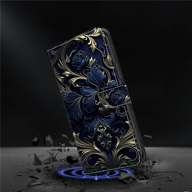 For Samsung Galaxy A14 5G / A14 4G Phone Case Wholesale Pattern Print Leather Wallet Cover - Blue Flower