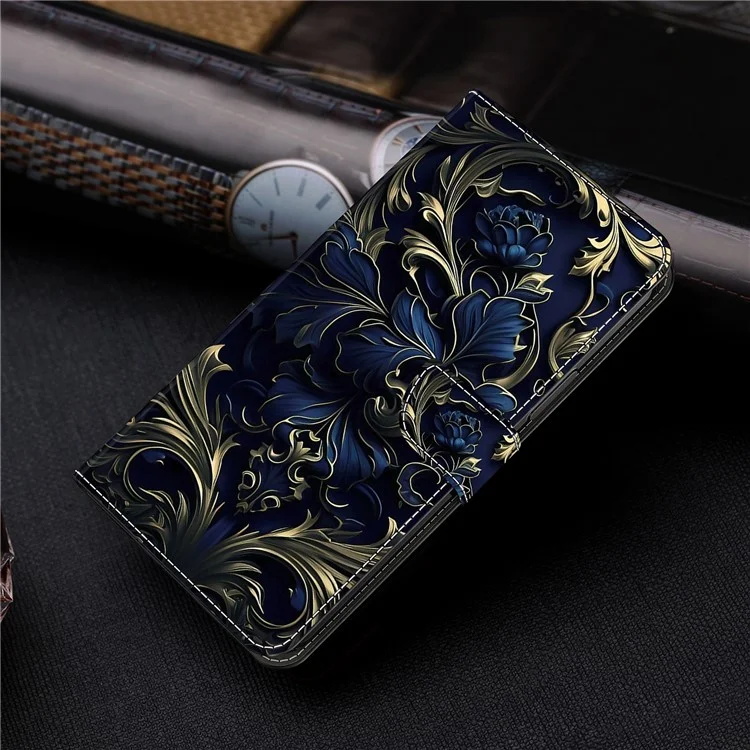 For Samsung Galaxy A14 5G / A14 4G Phone Case Wholesale Pattern Print Leather Wallet Cover - Blue Flower