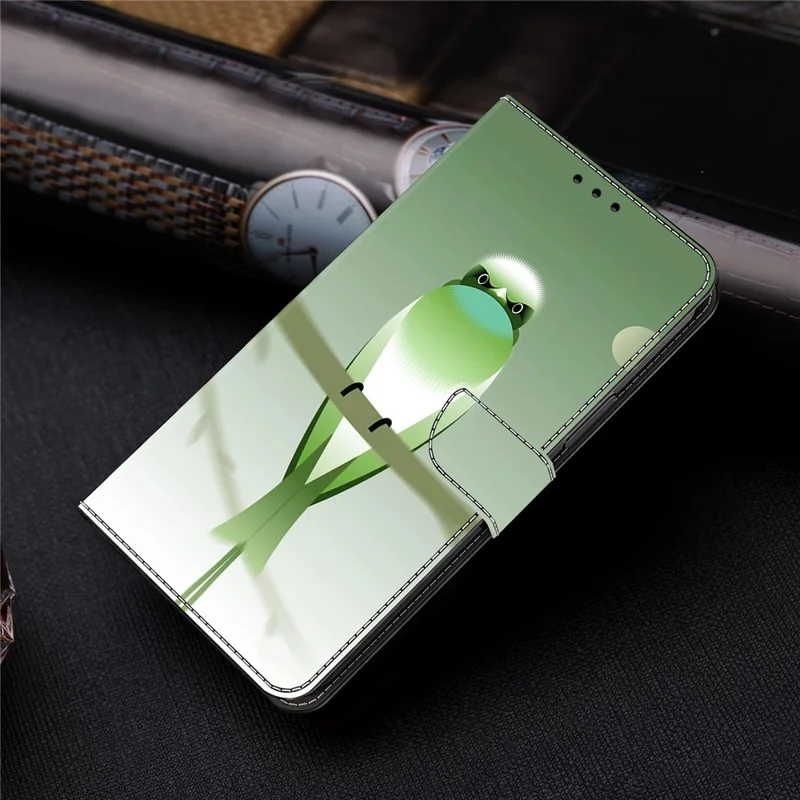 For Samsung Galaxy A14 5G / A14 4G Phone Case   Pattern Print Leather Wallet Cover - Green Bird
