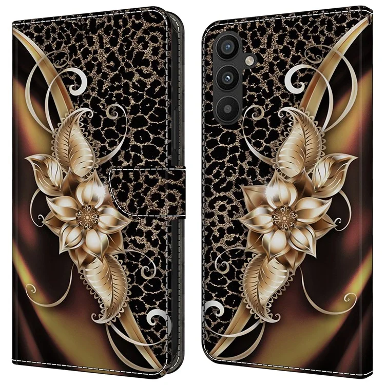 Para Samsung Galaxy A15 4G / 5G Funda Cuero PU Cierre Magnético Función Soporte Patrón Impreso - Flor Metálica