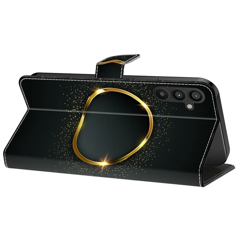 For Samsung Galaxy A15 4G / 5G Case PU Leather Magnetic Clasp Stand Function Phone Cover Pattern Printed - Gold Ring