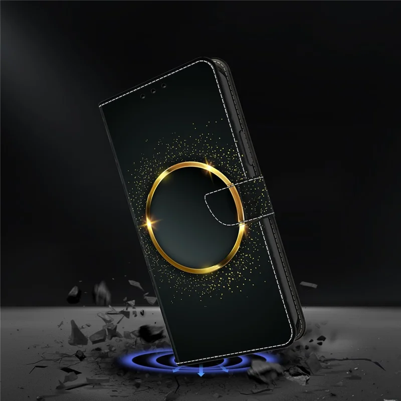 For Samsung Galaxy A15 4G / 5G Case PU Leather Magnetic Clasp Stand Function Phone Cover Pattern Printed - Gold Ring