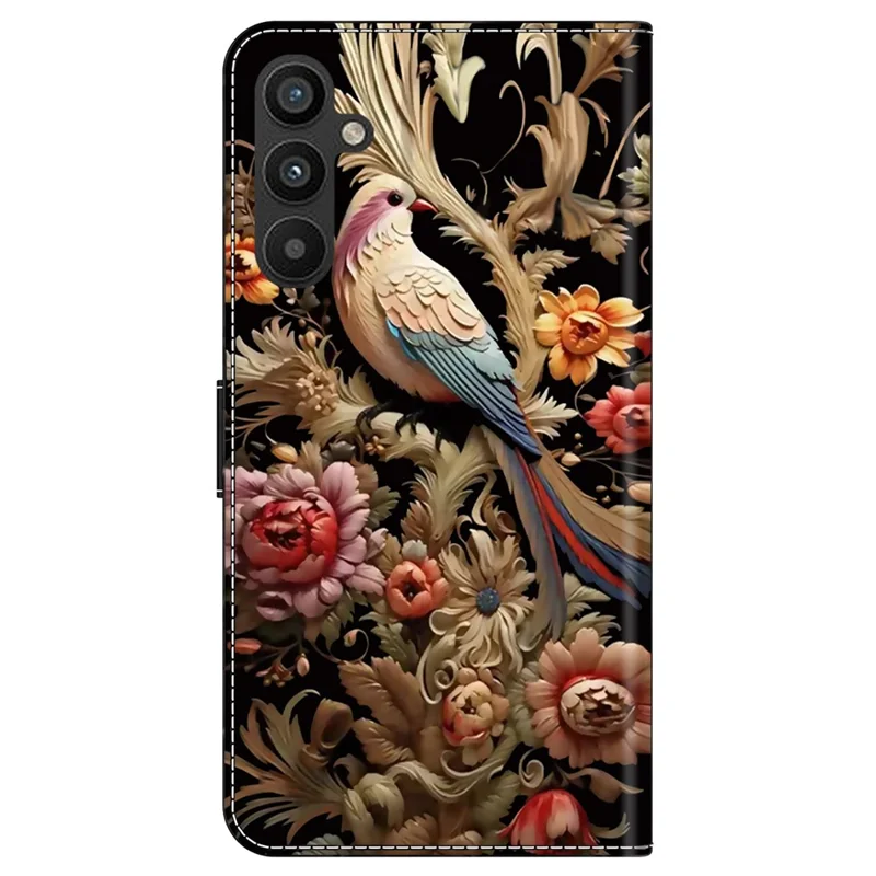 For Samsung Galaxy A15 4G / 5G Case PU Leather Magnetic Clasp Stand Function Phone Cover Pattern Printed - Vintage Flower and Bird