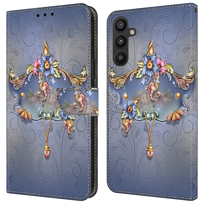 For Samsung Galaxy A15 4G / 5G Case PU Leather Magnetic Clasp Stand Function Phone Cover Pattern Printed - Carving Flower
