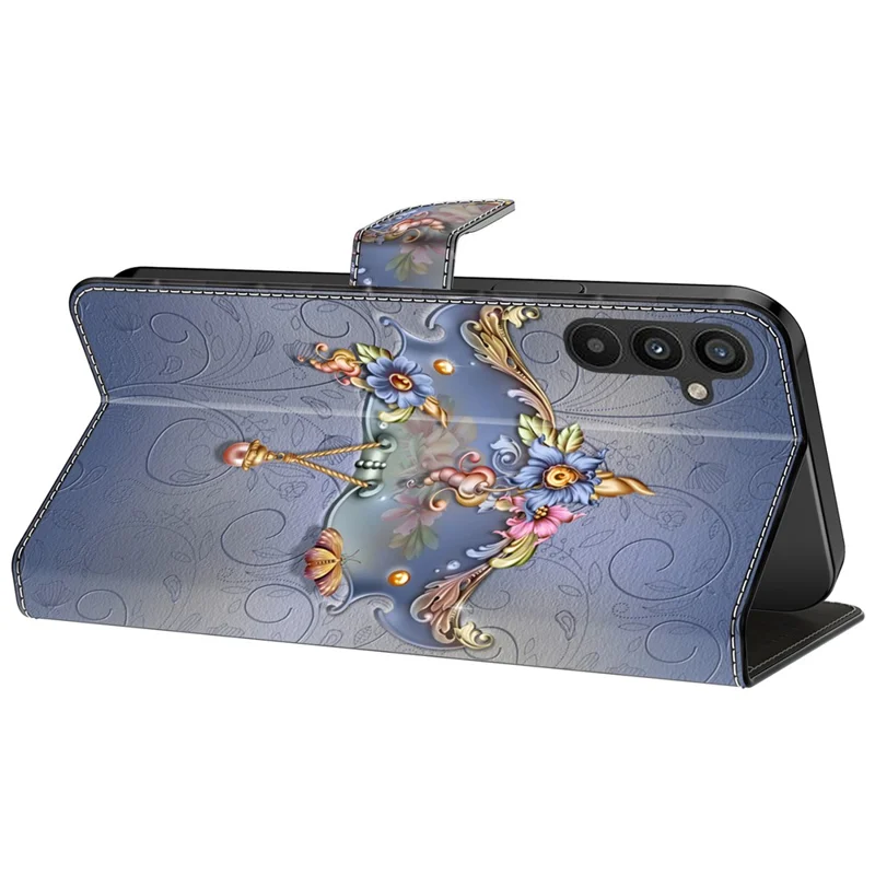 For Samsung Galaxy A15 4G / 5G Case PU Leather Magnetic Clasp Stand Function Phone Cover Pattern Printed - Carving Flower