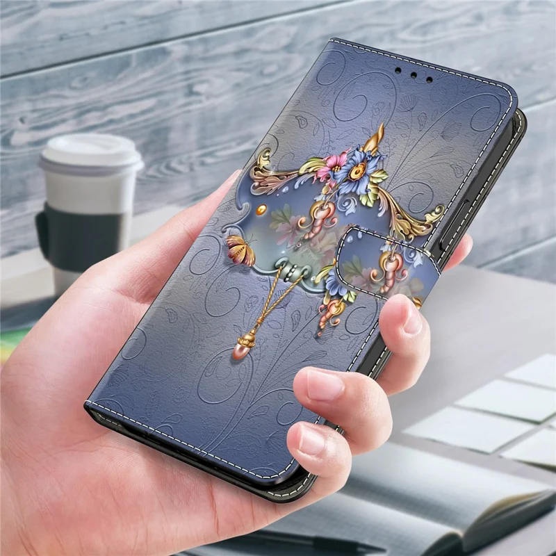 For Samsung Galaxy A15 4G / 5G Case PU Leather Magnetic Clasp Stand Function Phone Cover Pattern Printed - Carving Flower