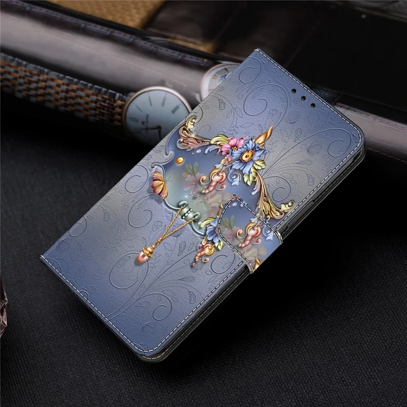 For Samsung Galaxy A15 4G / 5G Case PU Leather Magnetic Clasp Stand Function Phone Cover Pattern Printed - Carving Flower