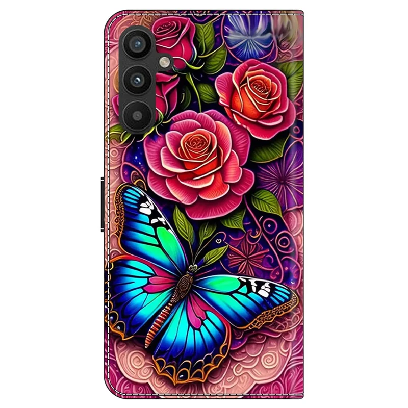 For Samsung Galaxy A15 4G / 5G Case PU Leather Magnetic Clasp Stand Function Phone Cover Pattern Printed - Colorful Butterfly