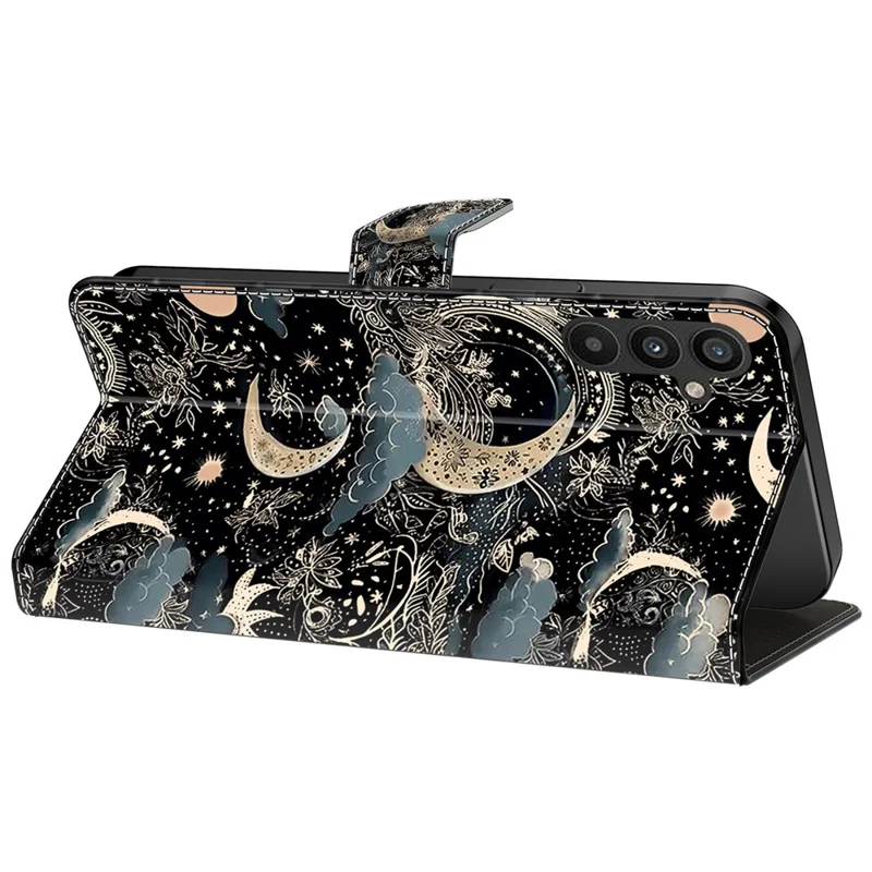 Fodral för Samsung Galaxy A15 4G/5G PU-läder Magnetisk spänne Stödfunktion Mönstertryckt mobilskal - Måne