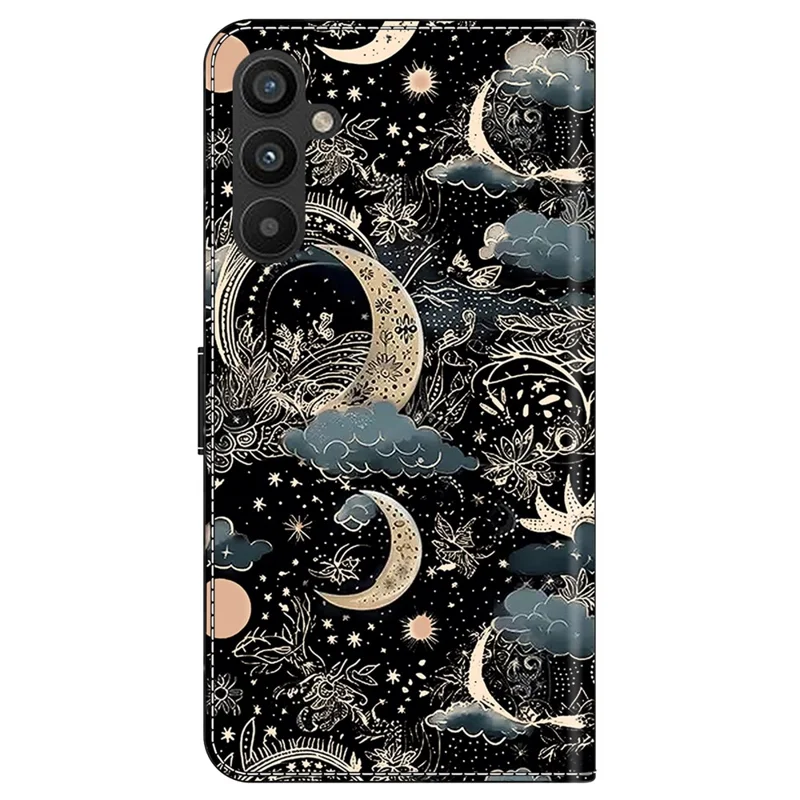 Fodral för Samsung Galaxy A15 4G/5G PU-läder Magnetisk spänne Stödfunktion Mönstertryckt mobilskal - Måne