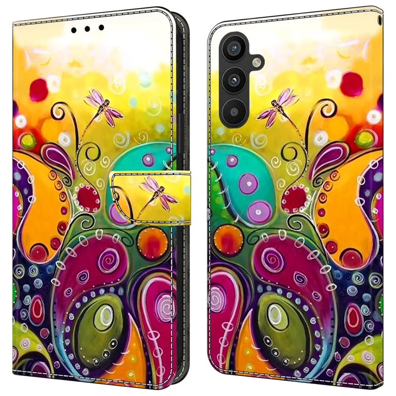 Para Samsung Galaxy A15 4G / 5G Capa PU Couro Fecho Magnético Função Suporte Padrão Impresso - Flor Colorida Videira