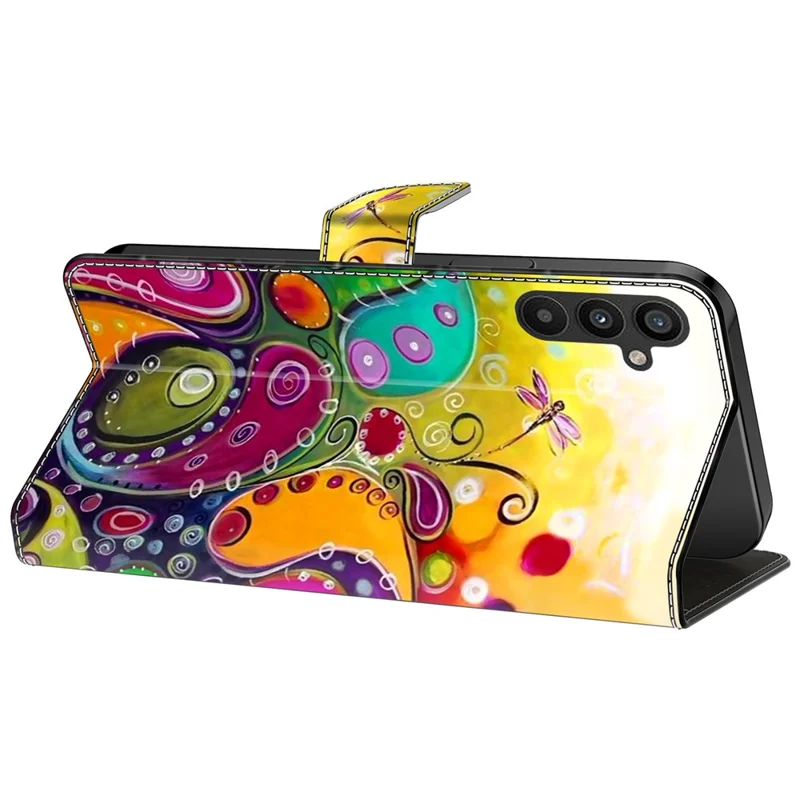 Para Samsung Galaxy A15 4G / 5G Capa PU Couro Fecho Magnético Função Suporte Padrão Impresso - Flor Colorida Videira